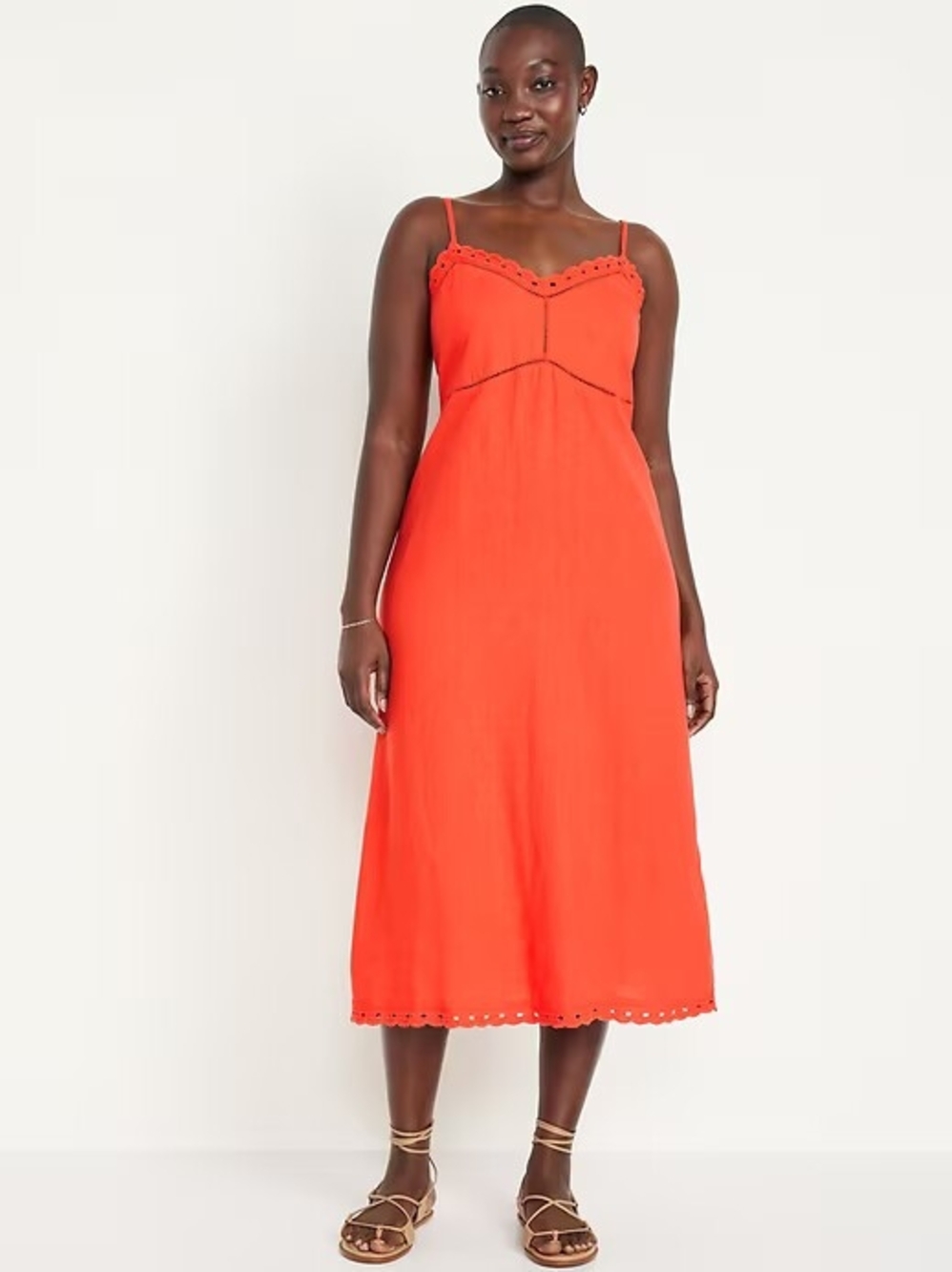 Women's Spaghetti Strap Midi Dress in Bright Orange